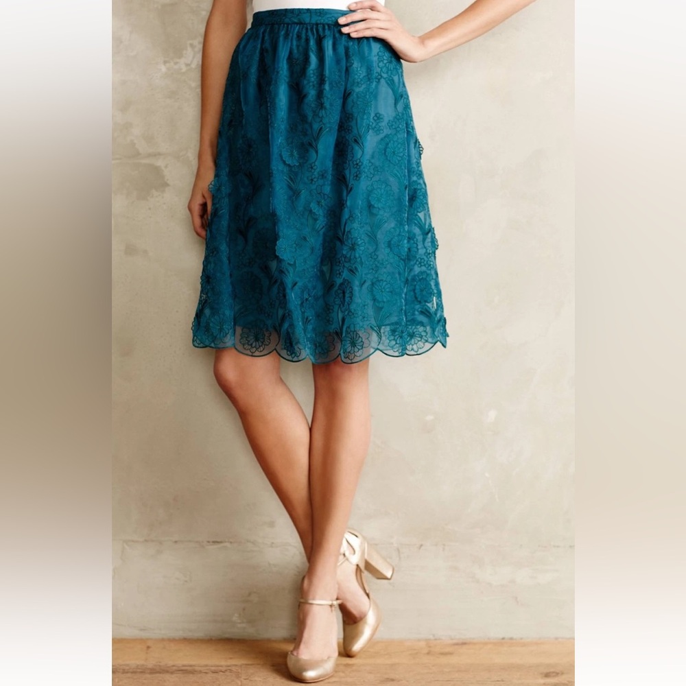 Anthropologie Blossomed Aubrieta Skirt by Yoana Baraschi, Sz 2, Teal Flower